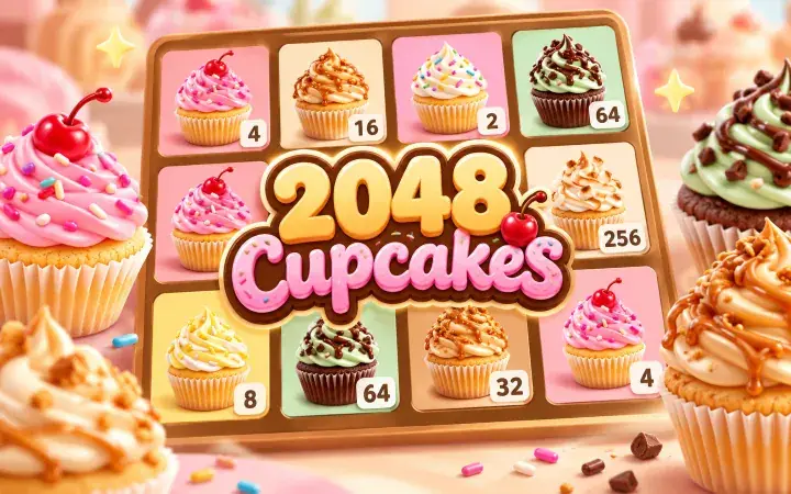Cupcakes on a warm caramel 2048 board