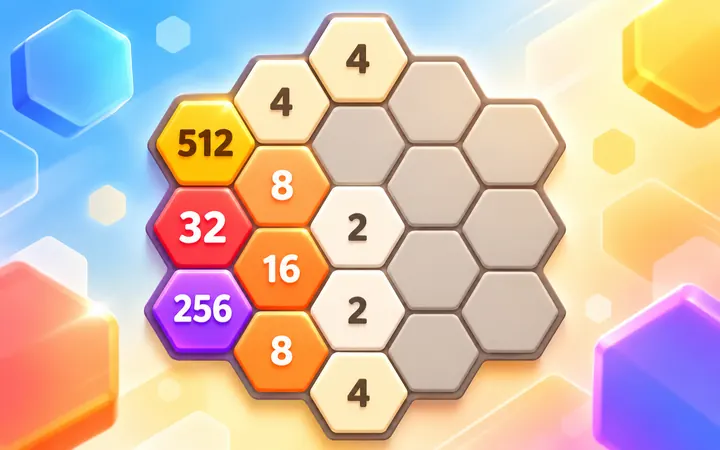 2048 Hexagon honeycomb board with numbered tiles
