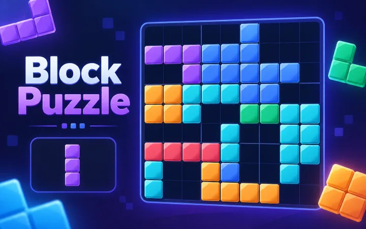 Colorful 9 by 9 Block Puzzle board with a reserve slot and three pieces