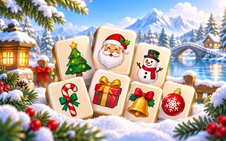 Christmas Mahjong layered tile board
