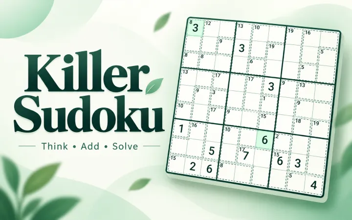 Killer Sudoku board with dotted cages and small sum clues
